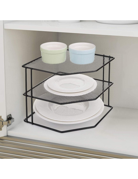 Estante de esquina Yarlung de 3 niveles, negro, 22.86x22.86 cm