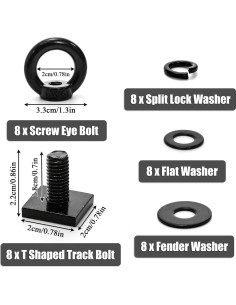 Juego de 8 Tornillos de Ojo M8 T Track Elsjoy para Portaequipajes 2
