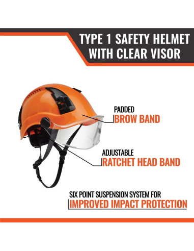 Casco de Seguridad APEX Malta Dynamics con Visor Claro Naranja