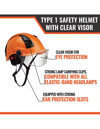 Casco de Seguridad APEX Malta Dynamics con Visor Claro Naranja