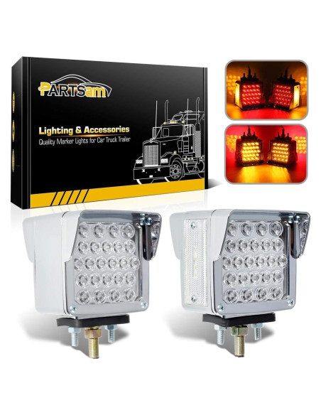 Luces LED de Pedestal Cuadradas Partsam 52 LEDs Ámbar/Rojo