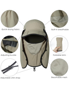 Sombrero de Pesca Plegable GADIEMKENSD UPF 50+ Caqui 2