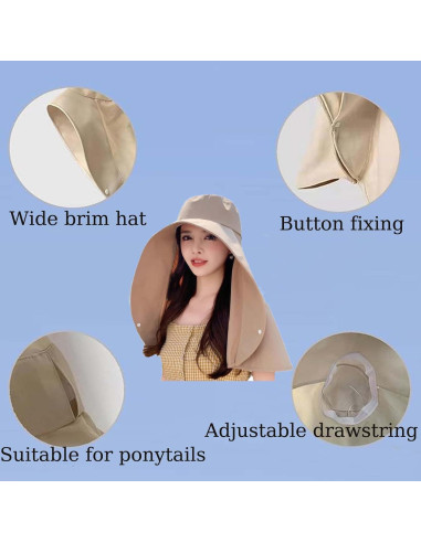 Sombrero de sol para mujer con ala ancha y protección UV