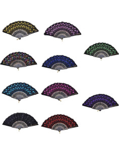 10 Abanicos Plegables Winture Pavo Real Bordado 23 cm 2