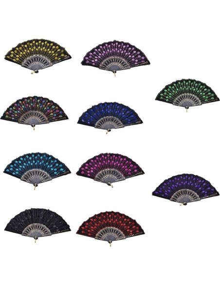10 Abanicos Plegables Winture Pavo Real Bordado 23 cm
