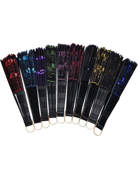 10 Abanicos Plegables Winture Pavo Real Bordado 23 cm