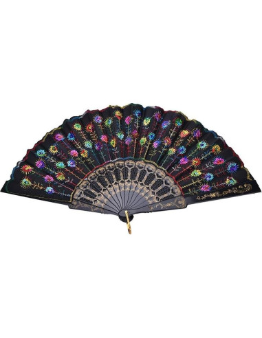 10 Abanicos Plegables Winture Pavo Real Bordado 23 cm