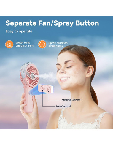 Ventilador de Mano HandFan HF318D Rosa Recargable USB 5200mAh