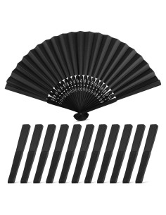 JOHOUSE 12 Abanicos de Papel Plegables Negros 21x38 cm