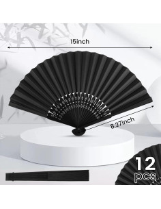 JOHOUSE 12 Abanicos de Papel Plegables Negros 21x38 cm 2