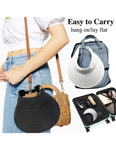 Sombrero Visera Ancha UV 50+ para Mujeres - 2 Piezas Negro