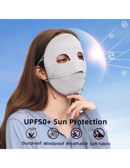 Cubierta Facial Solar UPF 50+ para Mujeres - Transpirable Gris