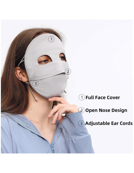 Cubierta Facial Solar UPF 50+ para Mujeres - Transpirable Gris