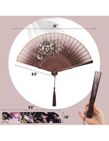 Abanico Plegable de Lino Marrón JOHOUSE 21 cm con Funda