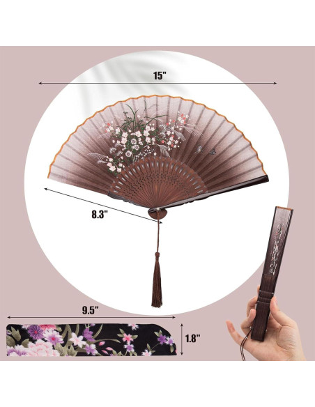 Abanico Plegable de Lino Marrón JOHOUSE 21 cm con Funda