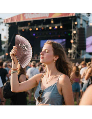 Abanico Plegable de Lino Marrón JOHOUSE 21 cm con Funda