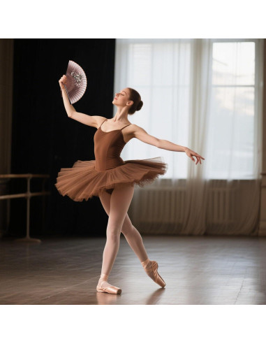 Abanico Plegable de Lino Marrón JOHOUSE 21 cm con Funda