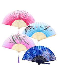 Ventiladores Plegables Aneco - 4 Piezas de Seda y Bambú