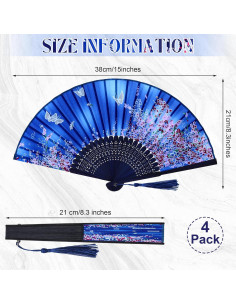 Ventiladores Plegables Aneco - 4 Piezas de Seda y Bambú 2