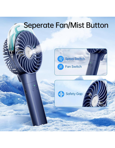 Ventilador de Mano PANERGY F006 con Rocío Recargable Azul