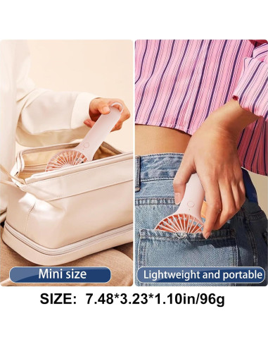 Ventilador de Mano QQT 2024 Portátil Recargable 3 Velocidades Rosa