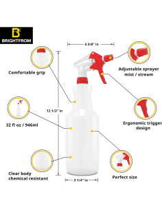 Botella de Spray Plástica BRIGHTFROM 0.95L Ajustable Químicos 2