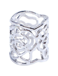 Anillo de Hebilla de Bufanda Rosa Hueca Plata para Mujeres