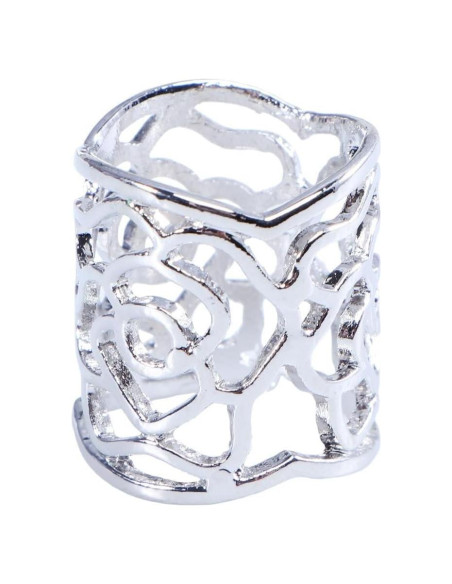 Anillo de Hebilla de Bufanda Rosa Hueca Plata para Mujeres