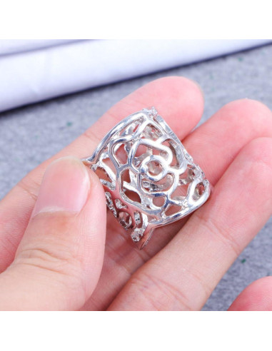 Anillo de Hebilla de Bufanda Rosa Hueca Plata para Mujeres