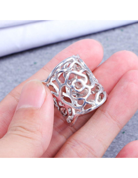 Anillo de Hebilla de Bufanda Rosa Hueca Plata para Mujeres