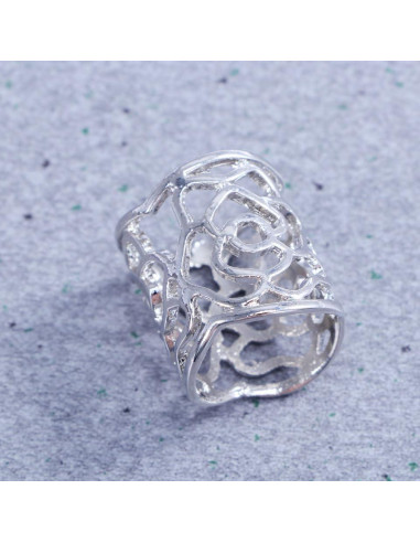 Anillo de Hebilla de Bufanda Rosa Hueca Plata para Mujeres