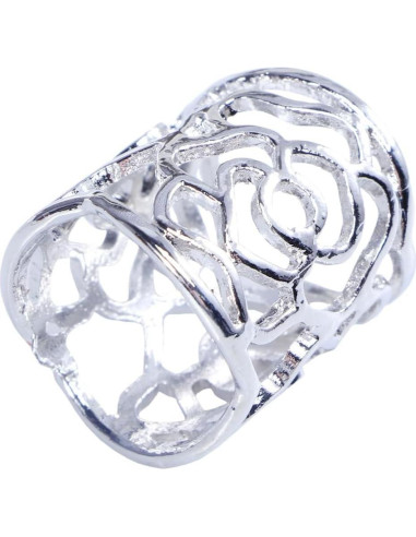 Anillo de Hebilla de Bufanda Rosa Hueca Plata para Mujeres