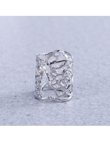 Anillo de Hebilla de Bufanda Rosa Hueca Plata para Mujeres