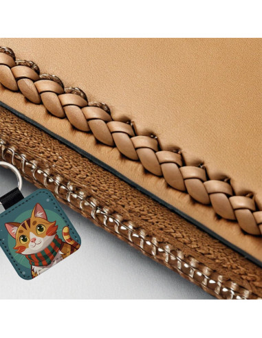 Llavero Gato Atigrado Bufanda Invierno Cuero Sintético