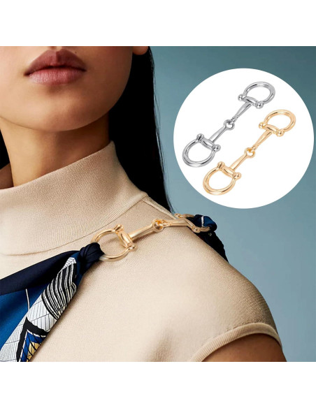 2 Anillos de Hebilla de Bufanda Horsebit Oro Plata - Mujeres