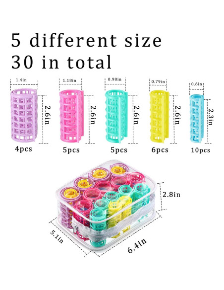 30 Rulos de Plástico Ulifebetter para Cabello Sin Calor - 5 Tamaños