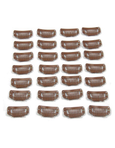 20 Clips de Metal para Extensiones de Cabello JFFX 32mm Marrón Claro