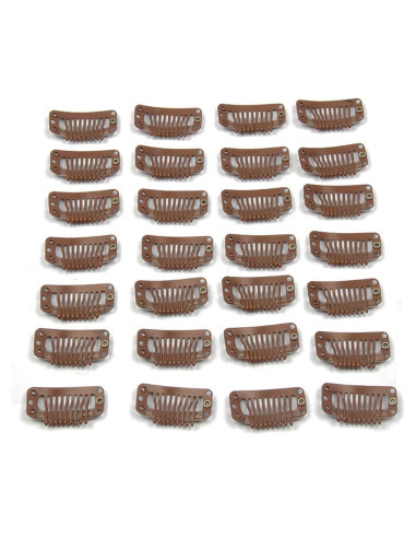 20 Clips de Metal para Extensiones de Cabello JFFX 32mm Marrón Claro