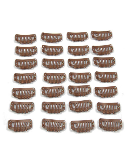 20 Clips de Metal para Extensiones de Cabello JFFX 32mm Marrón Claro