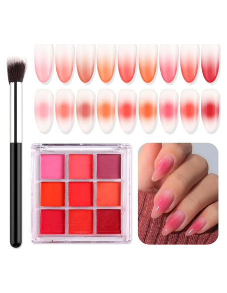 Juego de Polvo de Uñas Sólido SUTOKAKA 9 Colores con Pincel Ombre