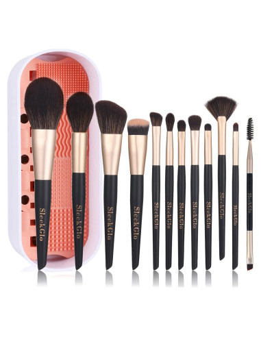 Juego de Pinceles de Maquillaje 12 Pcs T.YIBAIYI con Caja Limpiadora