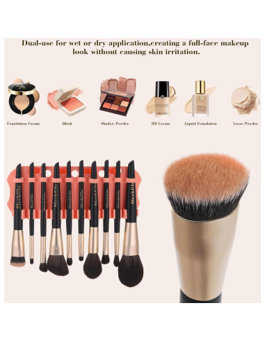 Juego de Pinceles de Maquillaje 12 Pcs T.YIBAIYI con Caja Limpiadora