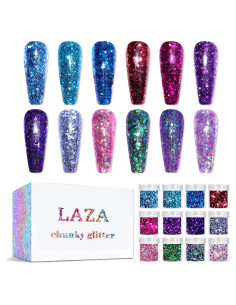 Polvo Brillante para Uñas Laza 12 Colores 120g Sirena