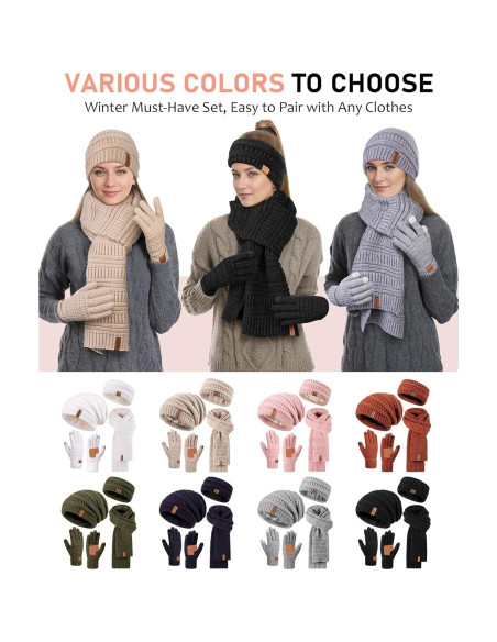 Conjunto de Invierno SENPUKI para Mujeres - Gorro, Bufanda, Guantes y Diadema