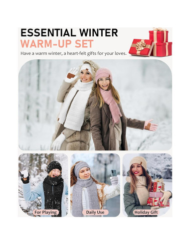 Conjunto de Invierno SENPUKI para Mujeres - Gorro, Bufanda, Guantes y Diadema