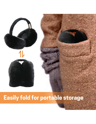 Aurya Orejeras de Invierno Plegables para Mujeres - Color Negro