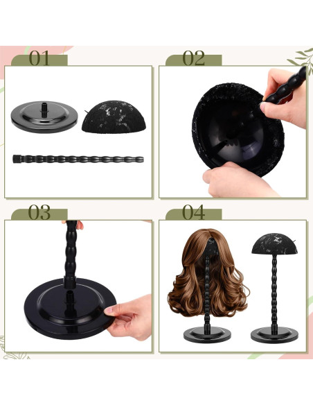Soporte para Pelucas Geelin - 4 Piezas Antideslizantes 35.1 cm Negro
