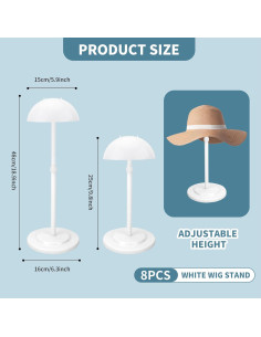 Soporte para Pelucas Ajustable YEUIKERR 8 Piezas Blanco 25-48 cm 2