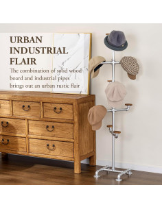 Soporte de Sombreros MyGift de Metal Plateado con 10 Ganchos de Madera 2