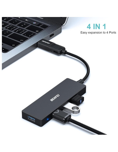 Hub USB 3.0 BENFEI 4 Puertos Tipo-C y Tipo-A Negro